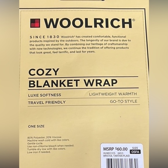 WOOLRICH Cozy Blanket Wrap, Bristol Tartan Plaid, One Size - Picture 9 of 9